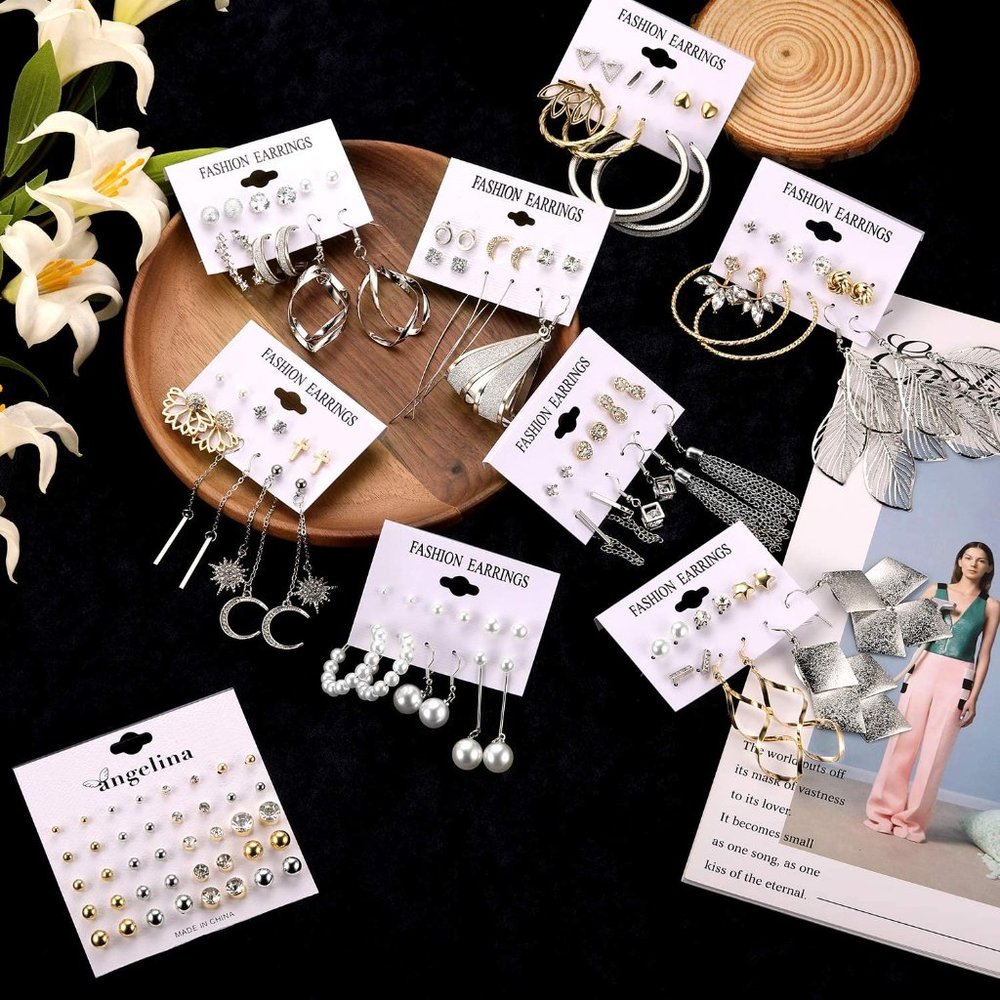 TWO Fashion Earrings for Women Girls, Funtopia 68 Pairs Drop Dangle Earrings, St